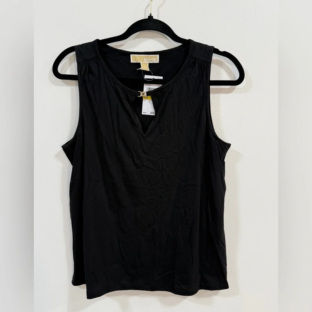 MICHAEL Michael Kors $78 NWT Black Sleeveless Shell with gold chain - Picture 3 of 6